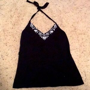 LOFT Black Embroidered Halter Top